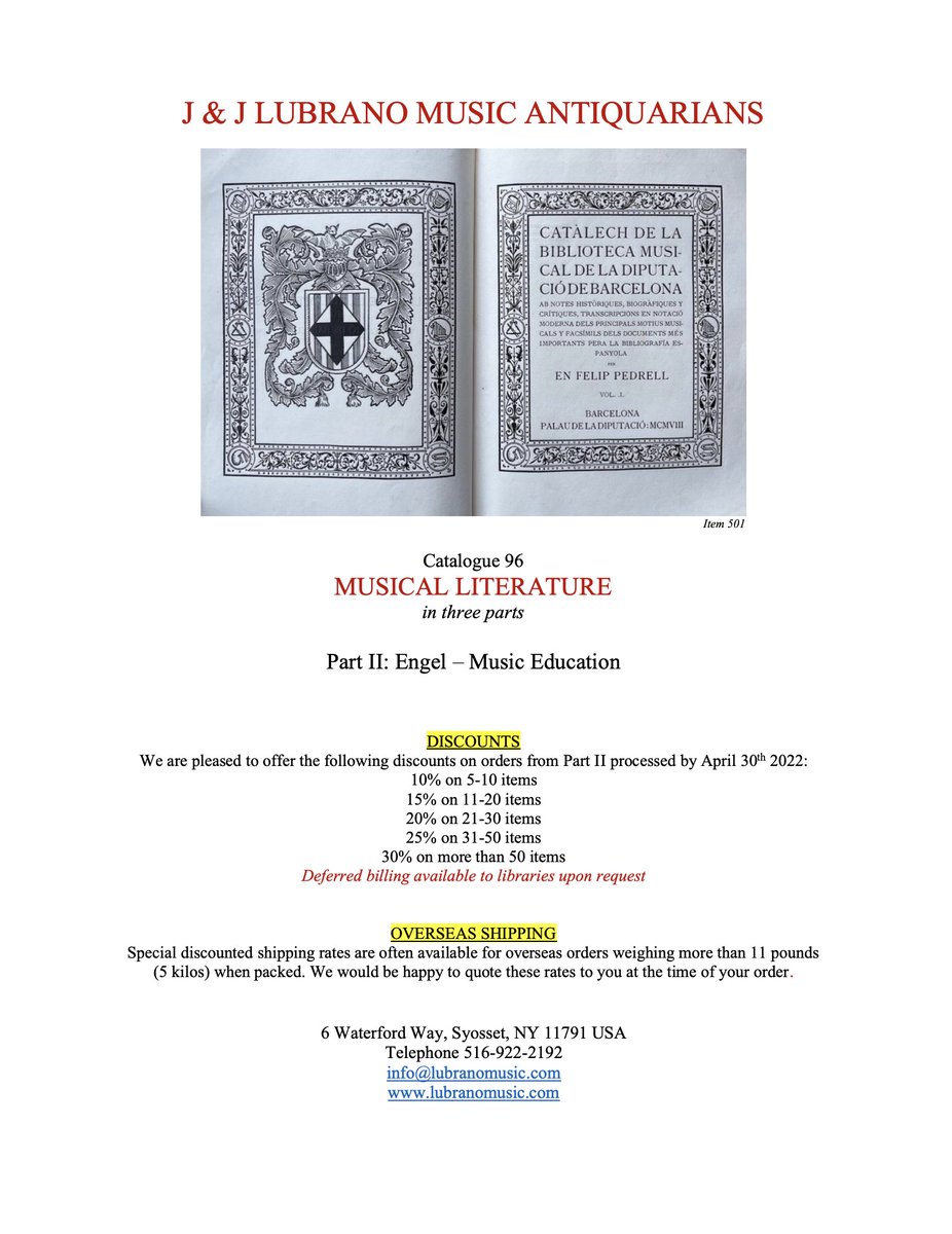 We are pleased to announce the publication of our MUSICAL LITERATURE Catalogue 96 Part II. Please click on the following link to view: lubranomusic.com/images/upload/…. We look forward to your inquiries! With thanks and best wishes, Jude &amp; John Lubrano