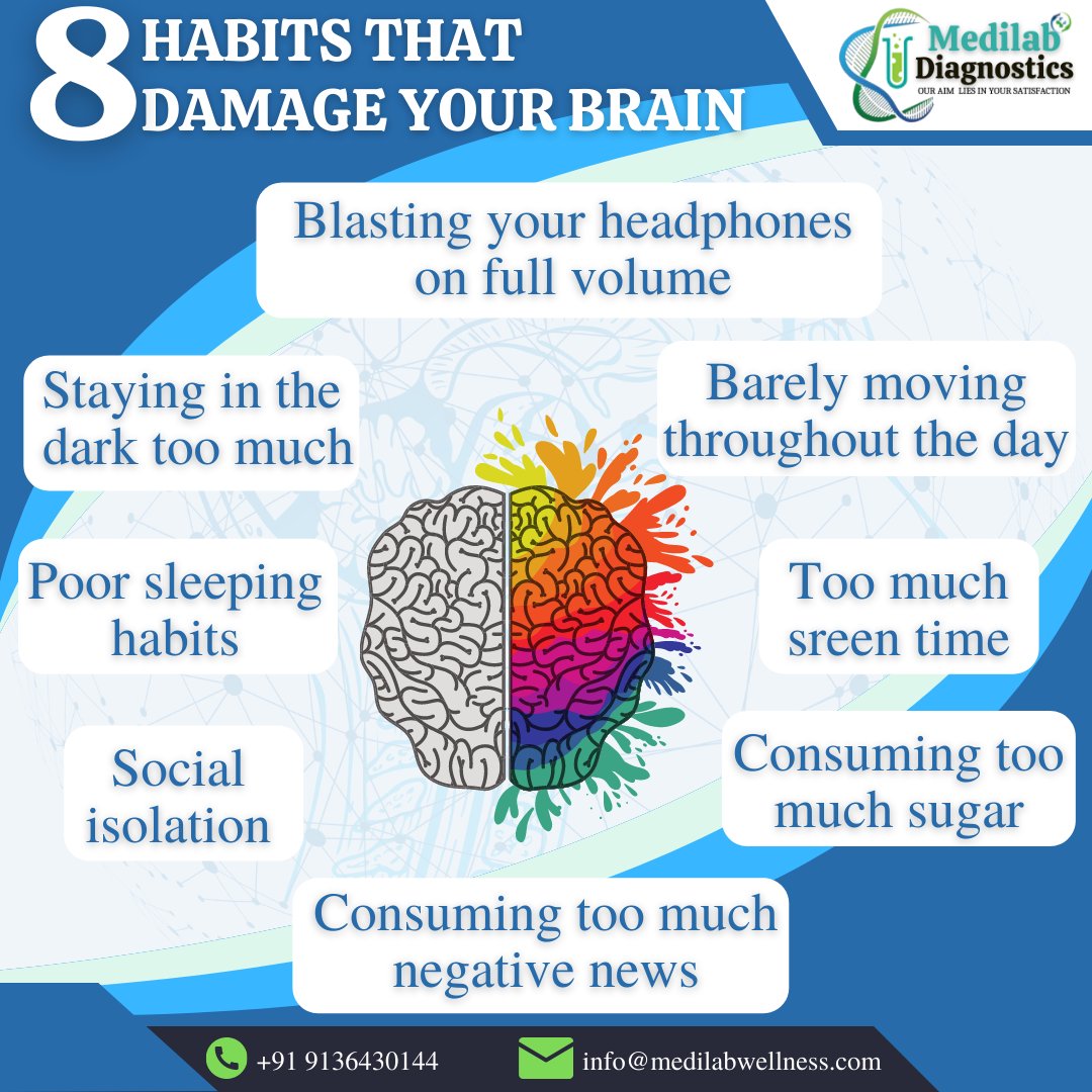 MedilabDC's tweet photo. Exercise regularly, get plenty of sleep, eat a Mediterranean diet, stay mentally active and remain socially involved will help you to keep your #brain healthy.
.
.
#medilab #mentalhealth #brainhealth  #brainhealthtips #brainhabit #BrainHealthBoost #unhealthyhabits https://t.co/pwPGlrsu1I