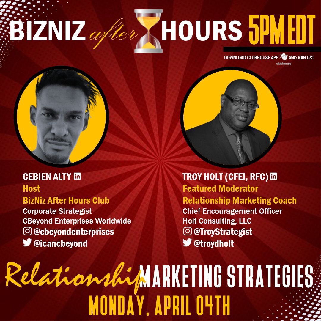Don’t miss our next LinkedIn🔗Power Hour⏳ with Featured Moderator @TroyStrategist 

Tap in on Monday! April 4th at 5PM EDT

clubhouse.com/join/bizniz-af…
