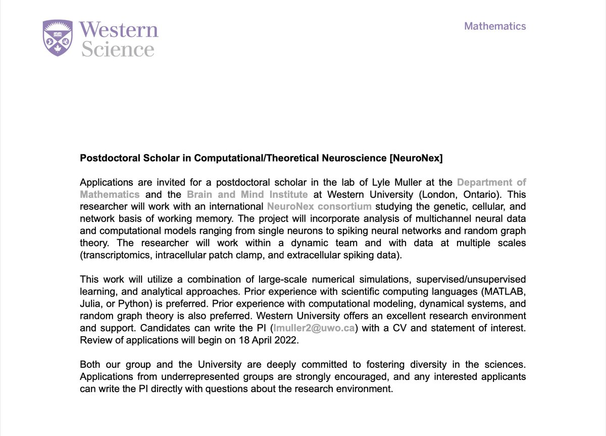 Lyle Muller (@_mullerlab) on Twitter photo How did neurons in prefrontal cortex evolve special firing properties, and how do single-neuron dynamics translate to the network level? Come work with us <a href="/BMI_WesternU/">Western Centre for Brain and Mind</a> and join an international NeuroNex team (nxwm.io) <a href="/YaleNeuro/">Yale Neuroscience</a> <a href="/nyuniversity/">New York University</a> in #compneuro! How did neurons in prefrontal cortex evolve special firing properties, and how do single-neuron dynamics translate to the network level? Come work with us <a href="/BMI_WesternU/">Western Centre for Brain and Mind</a> and join an international NeuroNex team (nxwm.io) <a href="/YaleNeuro/">Yale Neuroscience</a> <a href="/nyuniversity/">New York University</a> in #compneuro!
