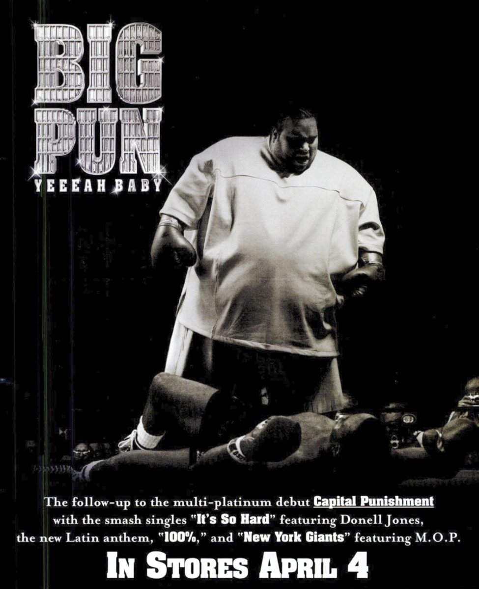 vibe927miami's tweet photo. #RIPBigPun! Today in #HipHopHistory: #YeeeahBaby is the 2nd studio album by #BigPun & the 1st to be released posthumously in the wake of his death. It consists of 2 of Big #Pun's biggest hits, the 1st single "#ItsSoHard" and the #PuertoRican anthem "#100%". #classichiphop #hiphop https://t.co/BLiqN4RtjE