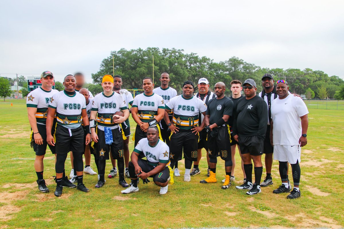 LakelandPD's tweet photo. Team #LakelandPD once again took home the hardware at the 2nd Annual Battle of the Badges Flag Football challenge after battling PCSO in the final round! 
We want to thank @LakelandFD, @WHPoliceDept, and @PolkCoSheriff for participating, all benefitting Lakeland PAL. https://t.co/6nwoVswWHz