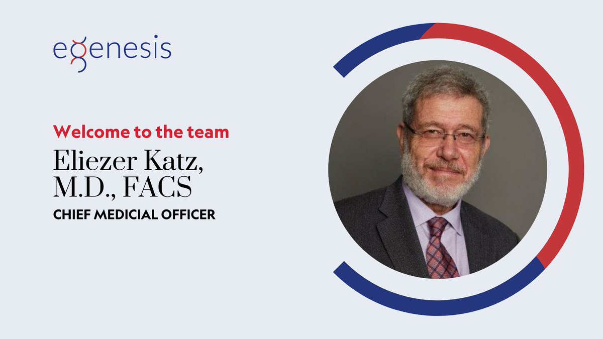 eGenesisBio's tweet photo. We’re excited to welcome Eliezer Katz, M.D., FACS, as our Chief Medical Officer who has nearly 20 years of experience as a #transplant surgeon and has become a leader in clinical development of therapeutics in transplant #immunology.

See: https://t.co/vsbHg0IAlB https://t.co/dXlCDBlt7i