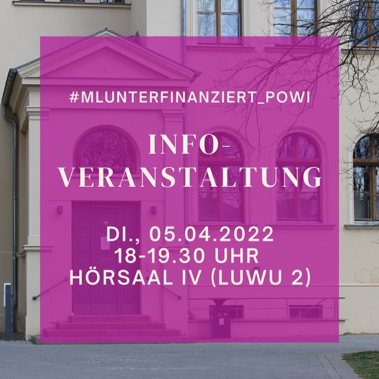 MLUnterfinpowi's tweet photo. Wenn ihr wissen wollt, was die Kürzungspläne für die #Politikwissenschaft der MLU bedeuten, kommt morgen (05.04.) 18 Uhr zu unserer Info-Veranstaltung SOS Rettet die Politikwissenschaft.
Mit anschließender Plakatgestaltungsaktion für die Demo am Mittwoch. @MLUnterfinanziert. https://t.co/BKNLMgmbYf