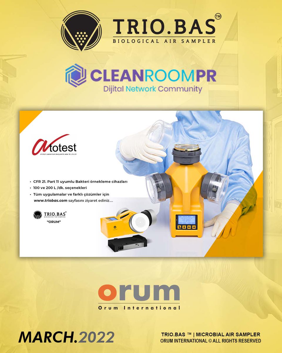 oruminter's tweet photo. PRESS REVIEW – CLEANROOMPR – TRIO.BAS Biological Air Samplers
https://t.co/g528u8g6IQ
.
#triobas #airsampler #microbiology #microbialairsampler #MicrobiologicalLaboratory #BioAerosol #monitoreoambiental #Pharma #Cleanroom #Biotechnology https://t.co/TrjaMHq3x2