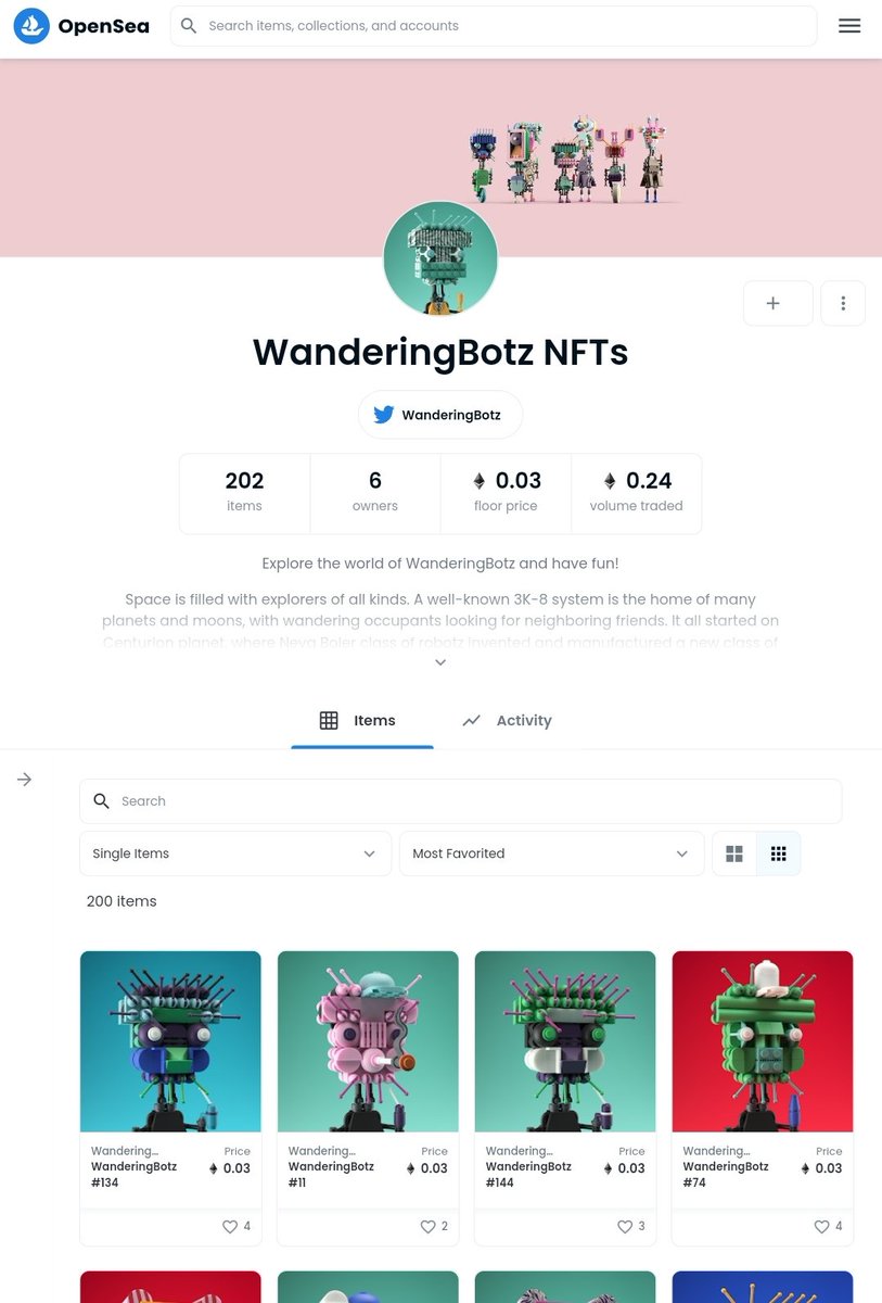 WanderingBotz's tweet photo. Take a look at our collection at the OpenSea and find yourself a favorite WanderingBotz NFT!
Support us so we can speed up manufacturing, new batch of Merrik Class is landing soon🚀
https://t.co/8MuueHOk6k 🤖
#WanderingBotz #NFTCommunity #NFTCollection #NFTCollector #NFTs https://t.co/hUWqayyUfN