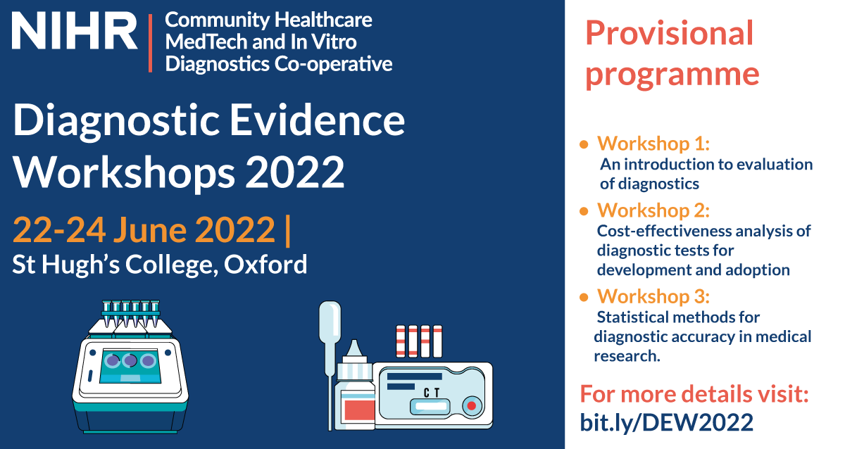 Our Diagnostic Evidence Workshops are now open for bookings!

Ideal for #clinicians, researchers, and those working in the #diagnostic industry, guideline development, or #regulatory affairs: bit.ly/DEW2022