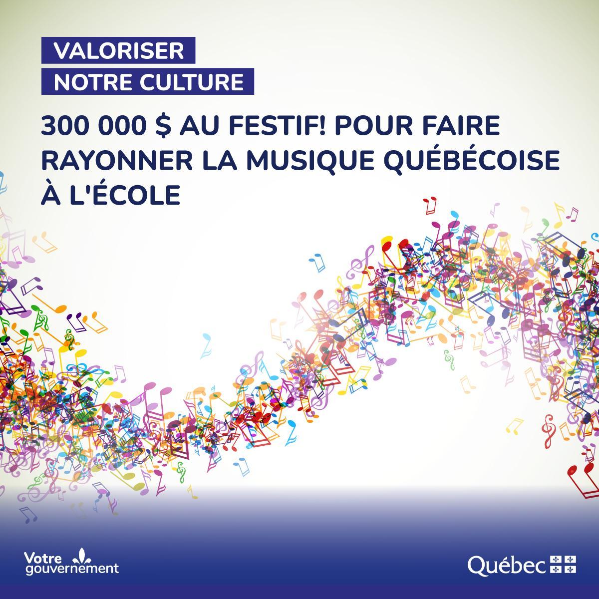 MCCQuebec's tweet photo. #communiqué [Rayonnement de la culture québécoise]
300 000 $ au Festif! pour faire rayonner la musique québécoise à l'école.

Détails: https://t.co/uyztJhSblq #CultureQc #MusiqueQc https://t.co/HFNOhTdcnz