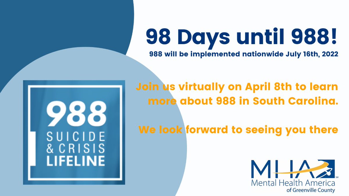mhagreenville's tweet photo. 988 is coming soon. Register here to learn more: https://t.co/uW6fH4lRYo https://t.co/3eveBcKFFT