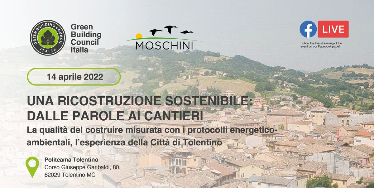 Il 14/4 presso il Politeama Tolentino e in diretta streaming sui canali social di #GBCItalia, si terrà l’evento: “Una ricostruzione sostenibile: dalle parole ai cantieri." 

➡️ Programma e registrazioni qui: bit.ly/3DFeQEo

#PNRR #sostenibilità #heritage