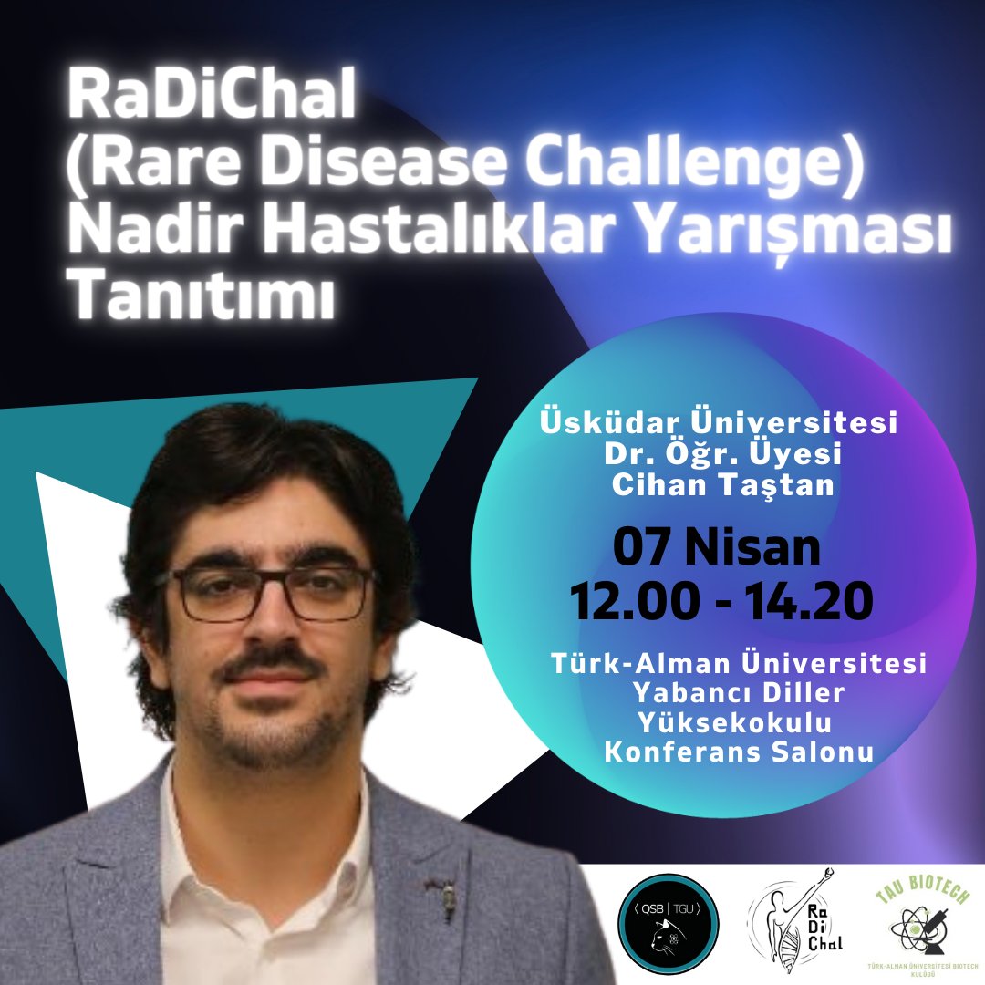 2022 <a href="/RaDiChallenge/">RaDiChal</a> Tanıtımları kapsamında Üniversite Turnemizin ilk durağı Türk-Alman Üniversitesi. <a href="/qsb_tgu/">QSB | Turkish - German University</a>

Uluslararası nadir hastalıklar genetik tedavi yarışması (RaDiChal - Rare Disease Challenge) hakkında bilgilendirme için sunum yapacağız
