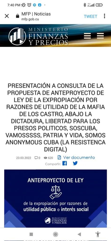 LARESISTENCIAC2's tweet photo. ANONYMOUS CUBA, declara que la groseria en los títulares hackeados fue un pedido del pueblo cubano, y fue en tiempo real, el mensaje original es este, y despues los cubanos fueron pidiendo modificar y este fue el que gano. https://t.co/QhomkohCUb