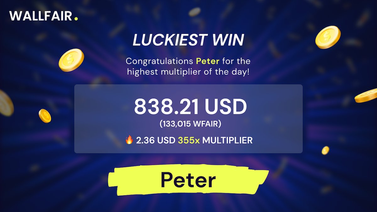 Wallfair_io's tweet photo. Someone just made a crazy win at https://t.co/zgo81YpUOs 355x multiplier!! #crypto #casino #web3 #wallfair https://t.co/lARqB6Vlmm
