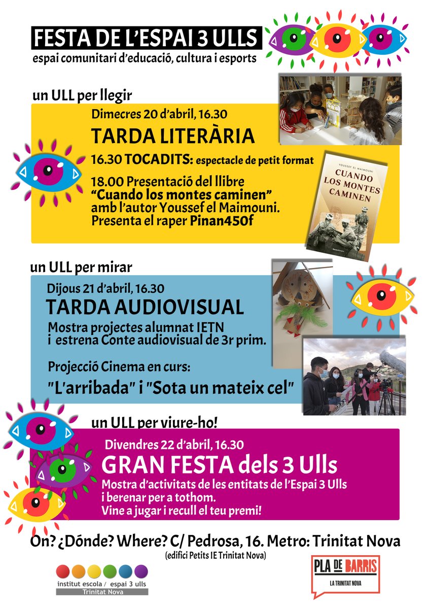 ietrinitatnova's tweet photo. Fes agenda per la gran festa de l'Espai 3 Ulls!!
#TrinitatNova #festa #cultura #3Ulls #caixadeines https://t.co/MQFmap3cjh