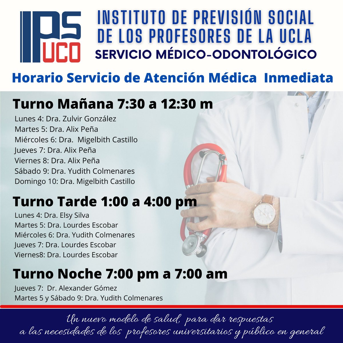 ipspuco2's tweet photo. Horario de atención del SAMI del lunes 4 al domingo 10-4-22.
Guarda este post para que tengas a la manos los días y horas de atención de cada uno de los médicos de Sami. Llámanos en nuestros horarios y consulta con nuestros médicos de guardia. 0251 2331084
#salud #medico #Ipspuco https://t.co/yNtHrViqWD