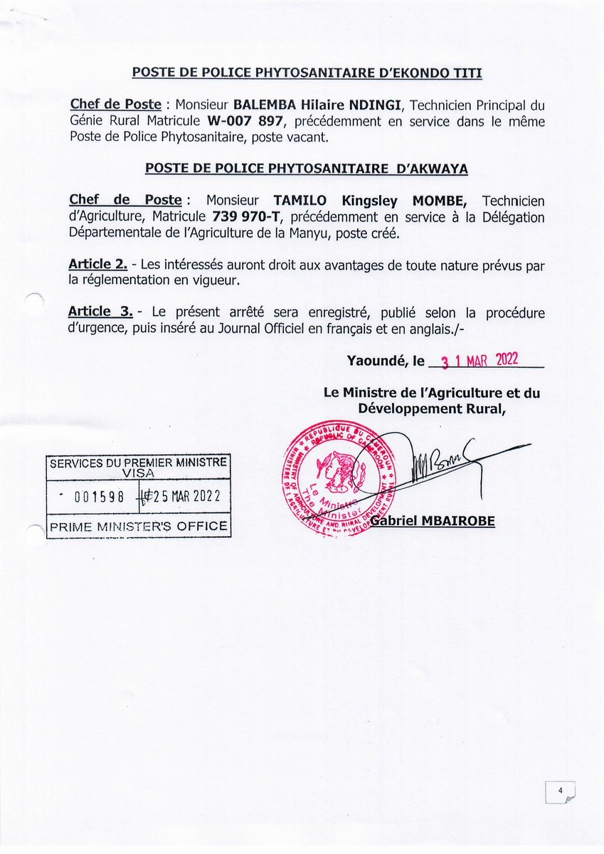 NOMINATIONS AU MINADER