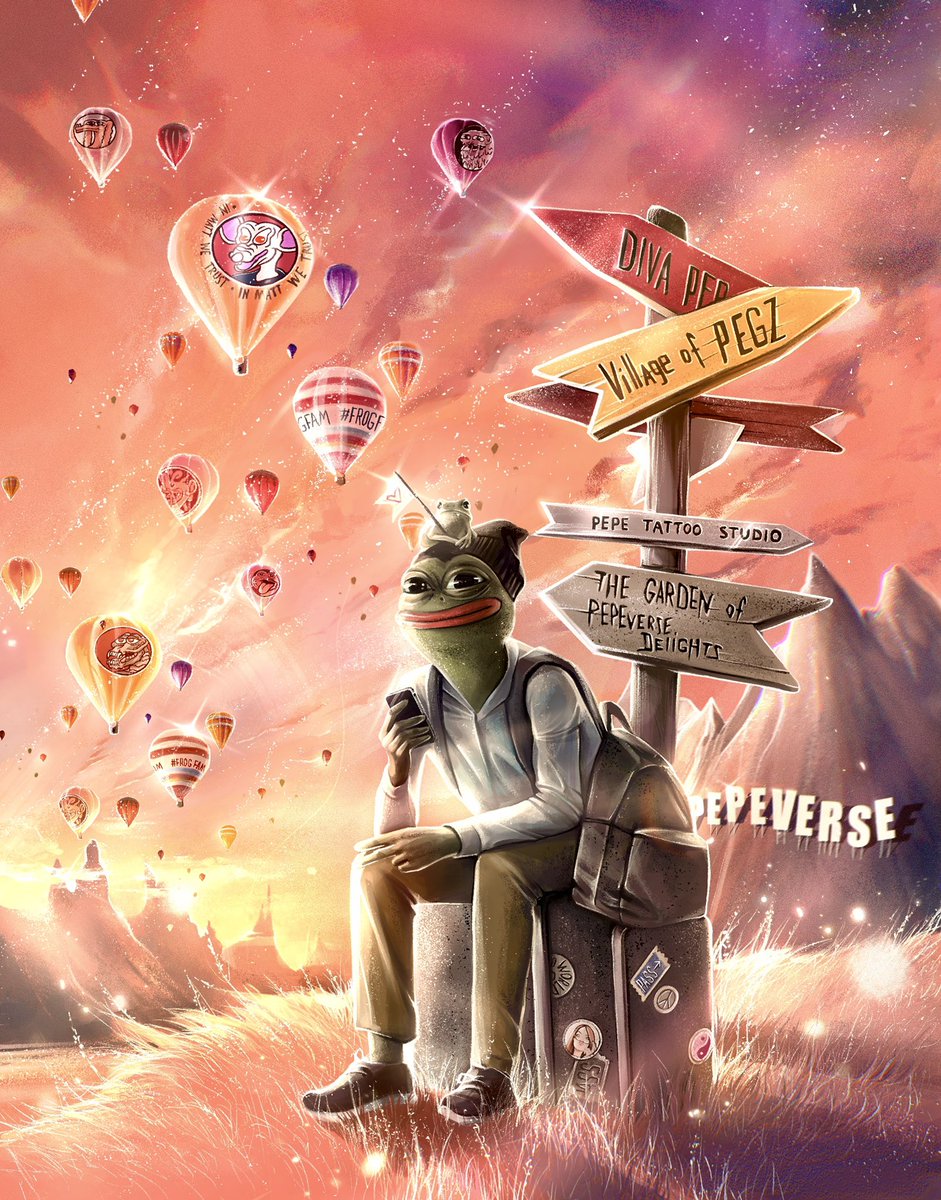 PEPEVERSE TRAVELER💫

Oh this beautiful PEPEVERSE created by talented artists!
Would you like to travel all over this land with my inspired Traveler and his little Froggie friend?
Where would you go? #FrogFam #pepethefrog <a href="/jaggedsoft/">jagged</a> <a href="/jaggedVIP/">SKOPfather</a> 

foundation.app/@ssnow_w/bysno…