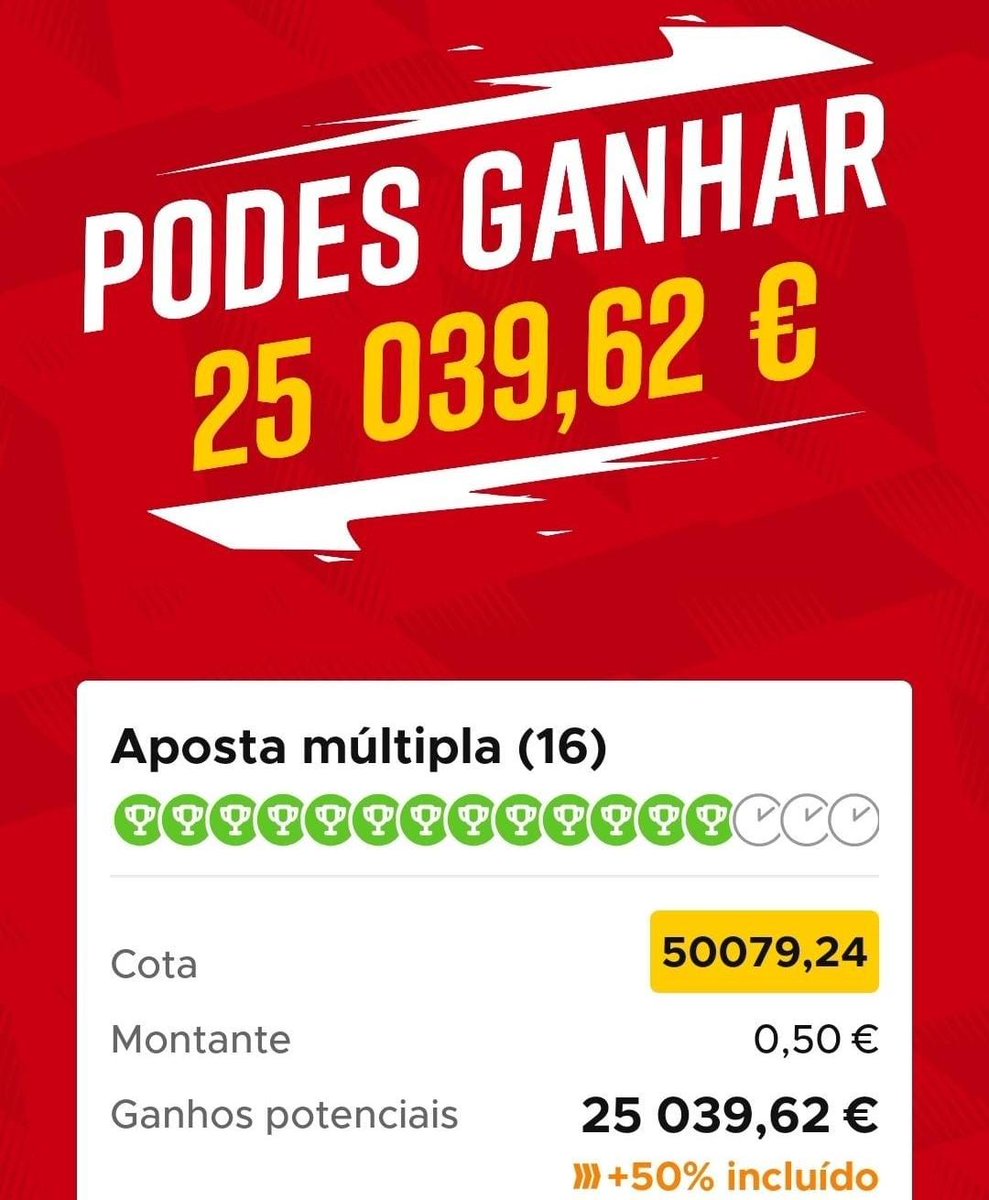 BetclicPortugal's tweet photo. 🥵 Aiiiii se isto dá certo, ODD de 50079,24! Falta apenas:

⏳ Bayern vencer o Villarreal
⏳ Barcelona vencer o Frankfurt
⏳ Roma vencer o Bodo/Glimt

FAV + RT = Vamos unir forças! https://t.co/MQ2dwEu74g