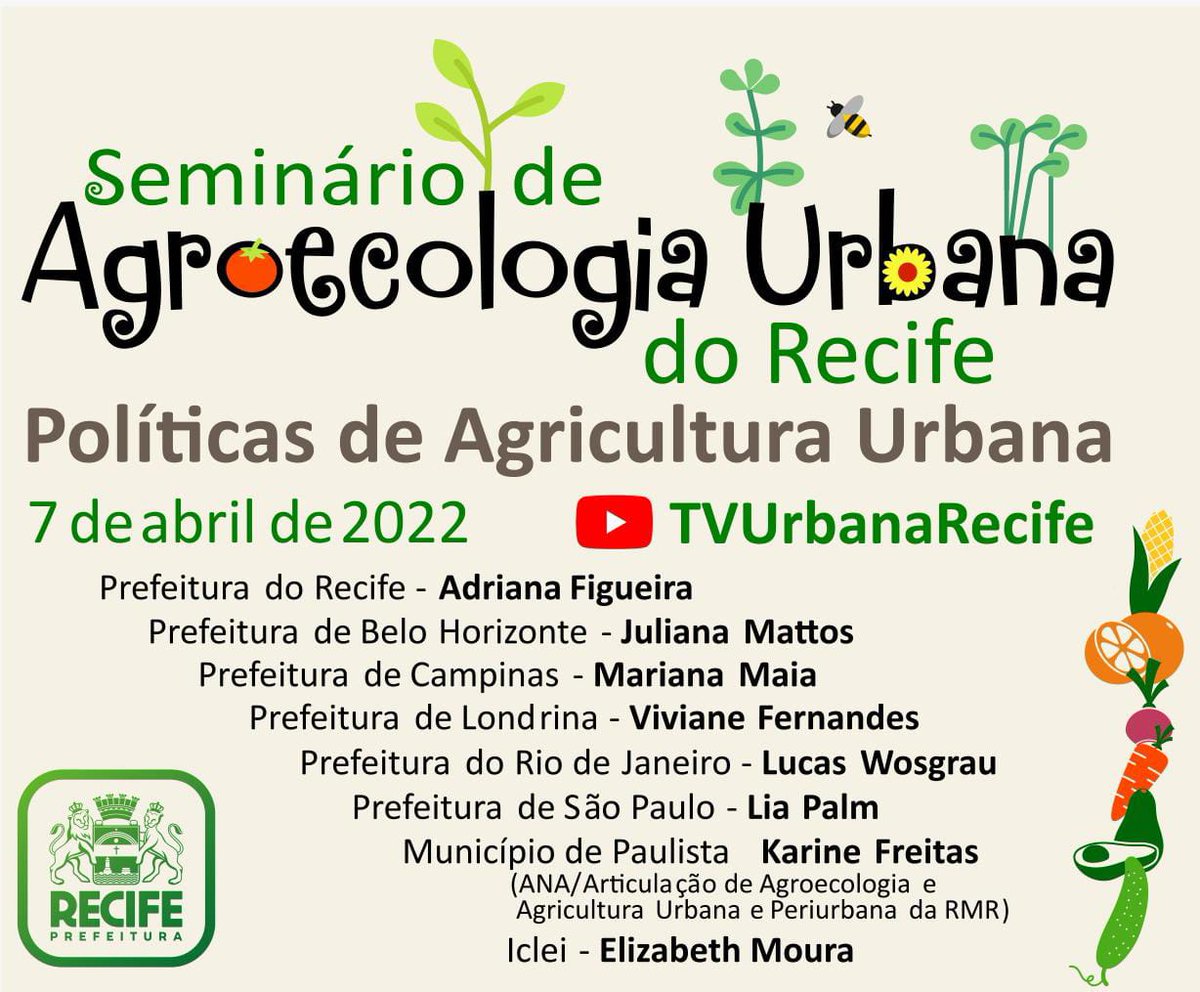 iclei_brasil's tweet photo. 🤩 Começamos a semana com uma #Oportunidade 

🗓️ Nesta quinta-feira (7/4), das 9h às 16h30, acontece o Seminário de Agroecologia Urbana do Recife. A atividade integra a Sub-Rede CITYFOOD do ICLEI!

#SistemasAlimentares #Agroecologia #AgriculturaUrbana #CITYFOOD #ICLEI #Recife https://t.co/KHBB7n5caq