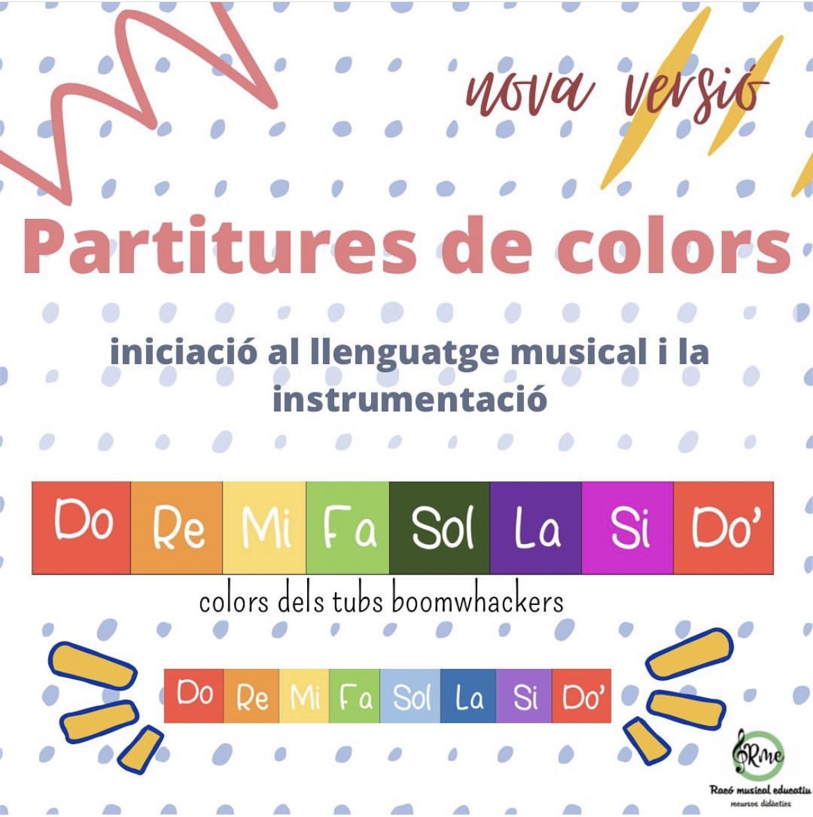 Hola hola! Avui us porto una nova versió de les partituresdecolorsiniciació que ja pots descarregar-te al blog&gt;llenguatge musical 
En aquesta nova adaptació trobaràs les mateixes partitures i les propostes didàctiques que les acompanyen amb els colors dels tubs boomwhakers 🌈