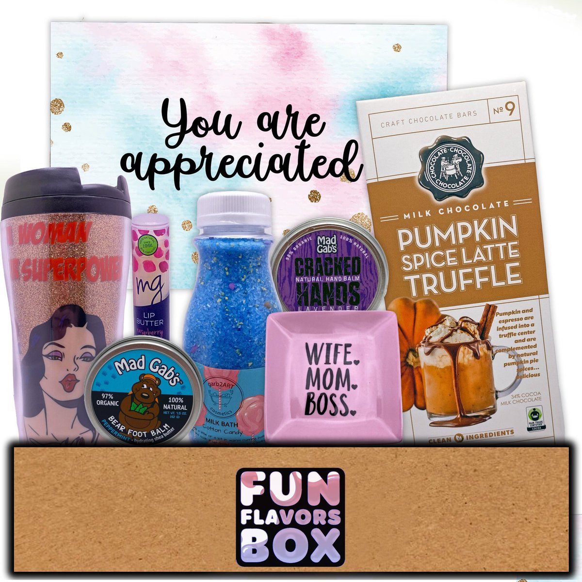 funflavorsbox's tweet photo. Want to show her how much she is appreciated? Our Fun Flavors Box #Women’s Bundle is full of #selfcare items for a DIY spa day. Give the gift of relaxation to the special #woman in your life. 👩🌹❤️
Get this here:
https://t.co/sG4pcOBdu1
.
#FunFlavorsBox #MothersDay #GiftForHer https://t.co/eOHBWHukWW