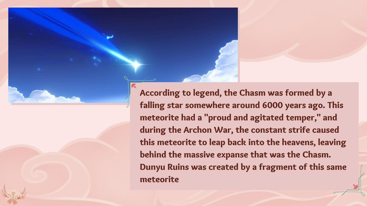ShenheMains's tweet photo. In honor of the newly released area 'The Chasm' lets take a look at the the most notable legend behind its existence. Legends also said that this was the area where Morax and Azhdaha clashed in battle.💫⚔️#genshinlore #shm #shenhemains https://t.co/bhjwA0bms3