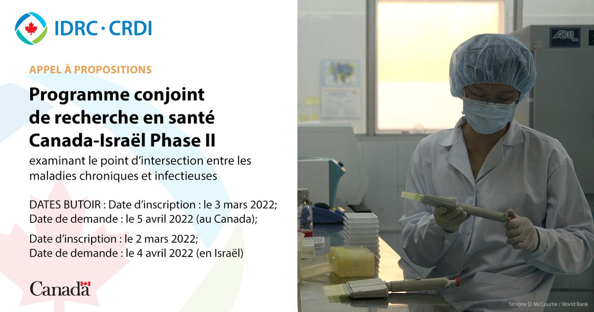 Dernière chance pour postuler au 1er appel de propositions du Programme conjoint de recherche en santé Canada-Israël Phase II, qui finance la recherche sur le point d’intersection entre les les #MCNT et les maladies infectieuses : bit.ly/3rVkbSz <a href="/azrielifdn/">Azrieli Foundation</a> <a href="/CIHR_IRSC/">CIHR</a>