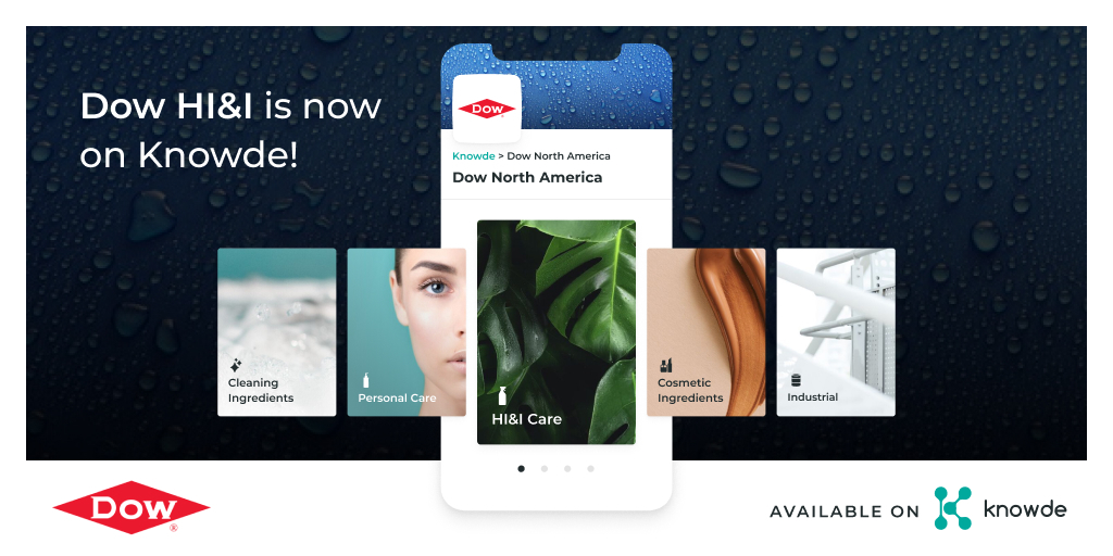 knowde's tweet photo. Dow HI&amp;I is now on Knowde! Search, sample and request quotes for their portfolio of innovative and sustainable HI&amp;I solutions today: https://t.co/QlIj45YIMn

#DowHI&amp;I #ChemicalEngineering #Homecare #Innovation #Knowde #NowOnKnowde https://t.co/z9uaCWd1C2