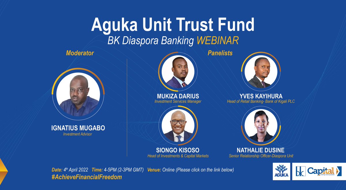 bk_capital's tweet photo. Join us this evening from 4-5 PM (2-3 PM GMT) using this link: https://t.co/oofdAVlOZ1 to learn more about the ongoing BK Diaspora Banking promotion.
For more information, email us here: diasporabanking@bk.rw
#AchieveFinancialFreedom https://t.co/YXaOly2qNr