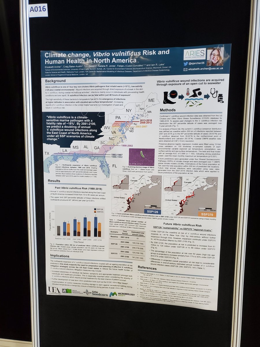 Excited to be in Belfast for #Microbio22! 🦠 Presenting a poster on the impacts of climate change on Vibrio vulnificus wound infections along the East Coast of North America 🌎 I'll be around between 18:30-20:00 to answer any questions 😁 find me by poster A016
