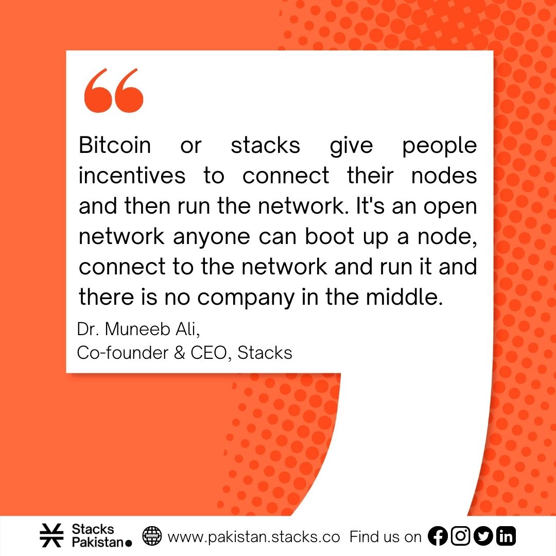 StacksPakistan's tweet photo. Bitcoin or stacks give people incentives to connect their nodes and then run the network. It's an open network anyone can boot up a node, connect to the network and run it and there is no company in the middle.
#StacksPakistan #DecryptCrypto #OwnYourInternet https://t.co/ODrCHmGkoL