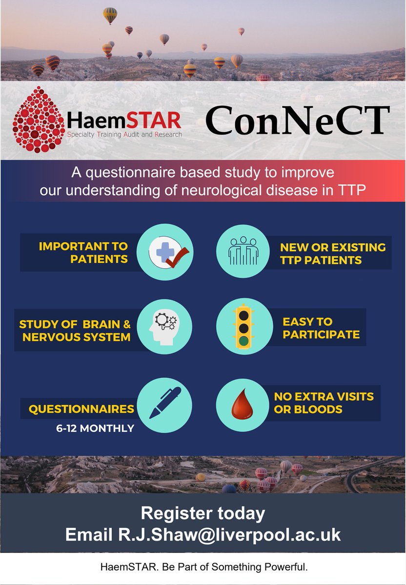 Rebecca J Shaw (Becks) (@rjshaw64) on Twitter photo Very happy to update on our UK multicentre observational study on neurological complications of TTP at the <a href="/HaemSTAR_UK/">HaemSTAR 💙</a> meeting, <a href="/BritSocHaem/">BSH - Haematology</a>. Study is also on NIHR associate PI scheme. Please get in touch if you want to be involved! 😊 <a href="/TinaDuttDr/">Tina Dutt</a> @LivHospitals
@NIHRCRN_nwcoast Very happy to update on our UK multicentre observational study on neurological complications of TTP at the <a href="/HaemSTAR_UK/">HaemSTAR 💙</a> meeting, <a href="/BritSocHaem/">BSH - Haematology</a>. Study is also on NIHR associate PI scheme. Please get in touch if you want to be involved! 😊 <a href="/TinaDuttDr/">Tina Dutt</a> @LivHospitals
@NIHRCRN_nwcoast
