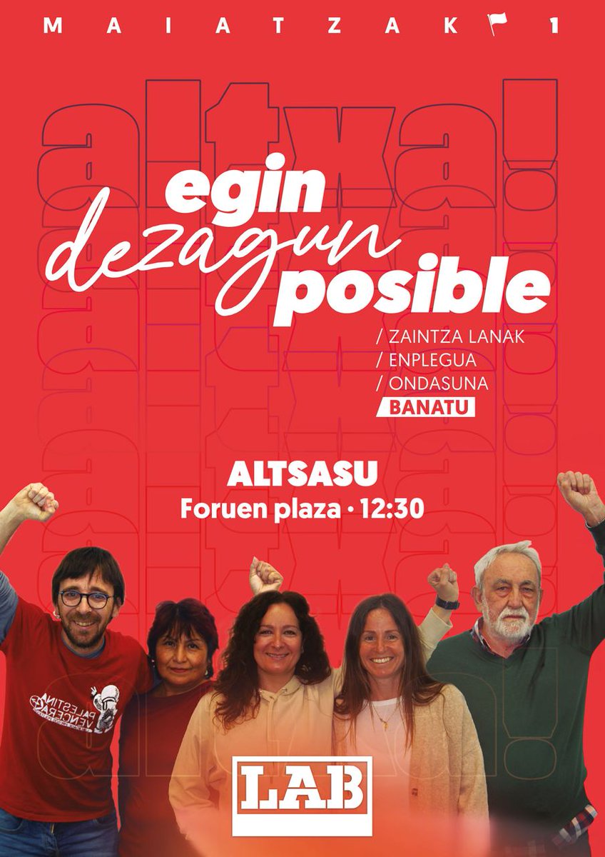 lab_sakana's tweet photo. #MaiatzarenLehena
#Altsasu 12:30
#Leitza 12:00
#EginDezagunPosible
#Zaintzalana
#Emplegua
#Aberastasuna
#Banatu https://t.co/suZFEWCfav