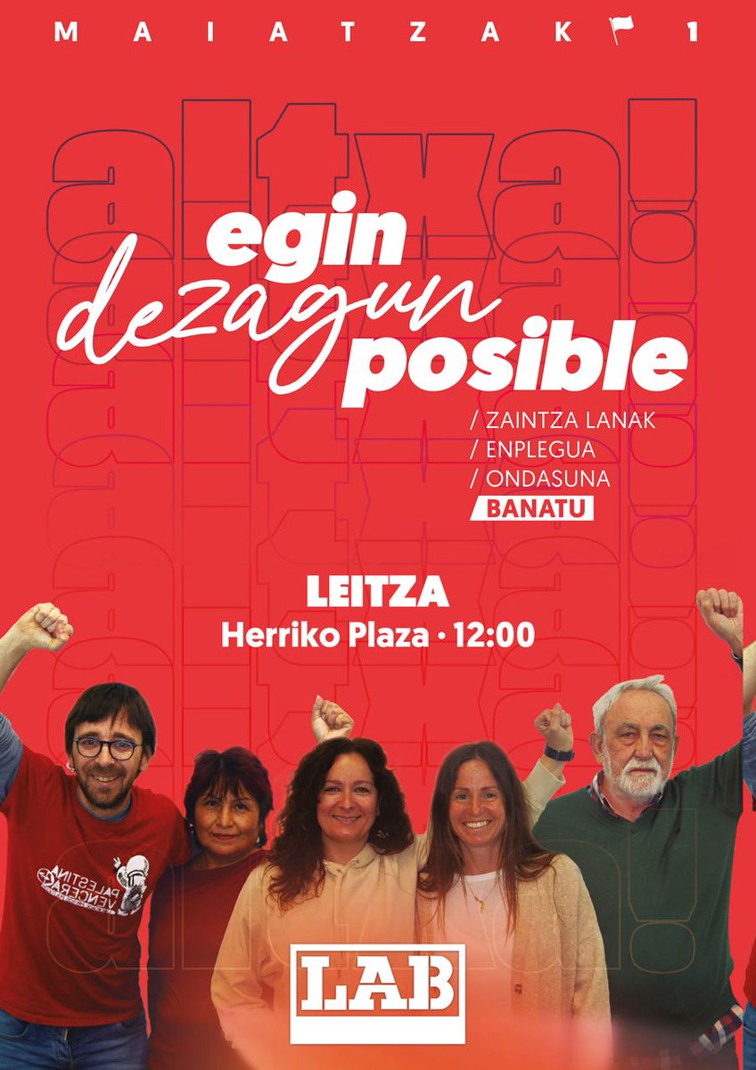 lab_sakana's tweet photo. #MaiatzarenLehena
#Altsasu 12:30
#Leitza 12:00
#EginDezagunPosible
#Zaintzalana
#Emplegua
#Aberastasuna
#Banatu https://t.co/suZFEWCfav