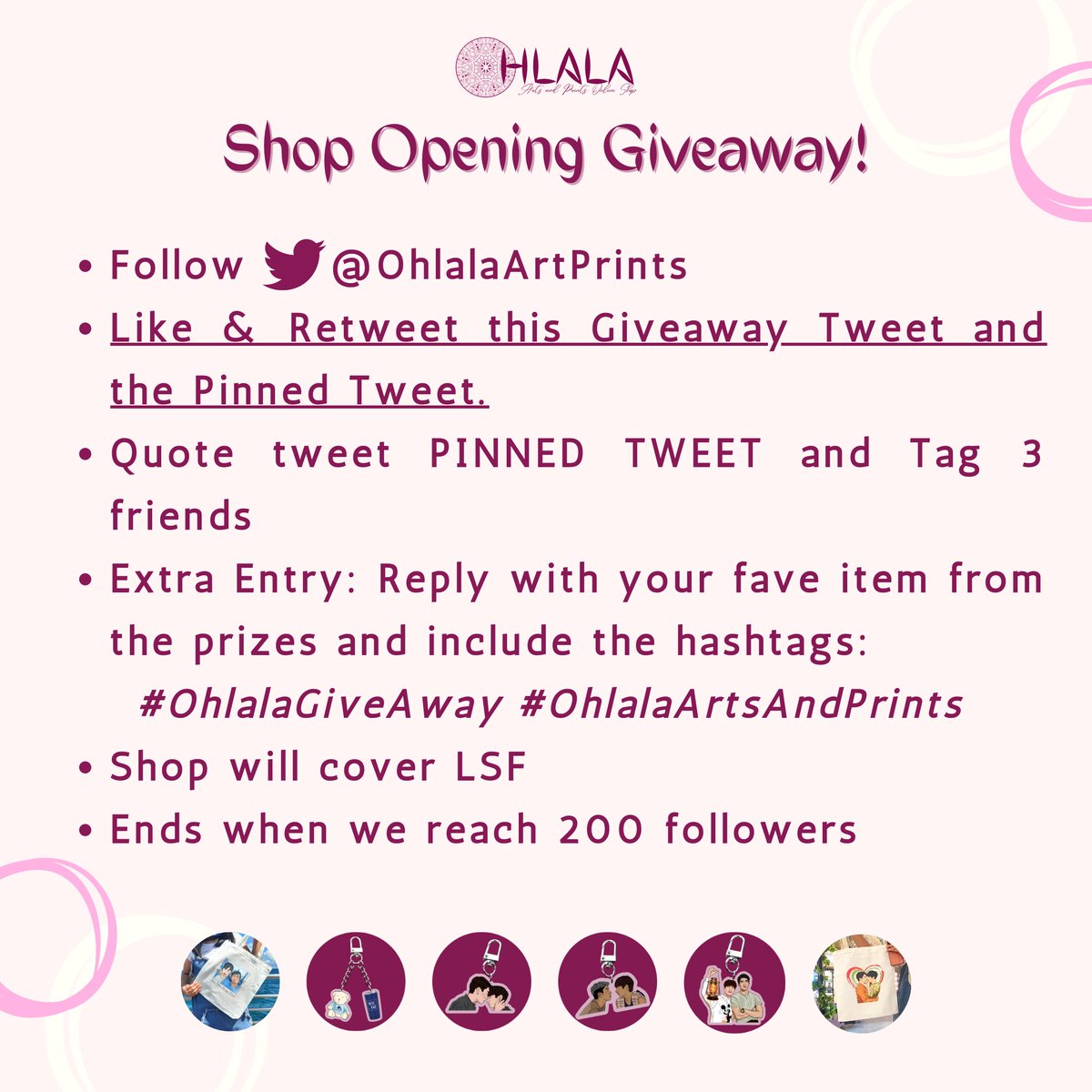 OhlalaArtPrints's tweet photo. Shop Opening Giveaway! 😍
🔹Open to 🇵🇭 fans
🔹Read & follow the mechanics below to join 👇
🔹Ends when we reach 200 followers~
#OhlalaGiveAway #OhlalaArtsAndPrints https://t.co/8i1yW39fcB