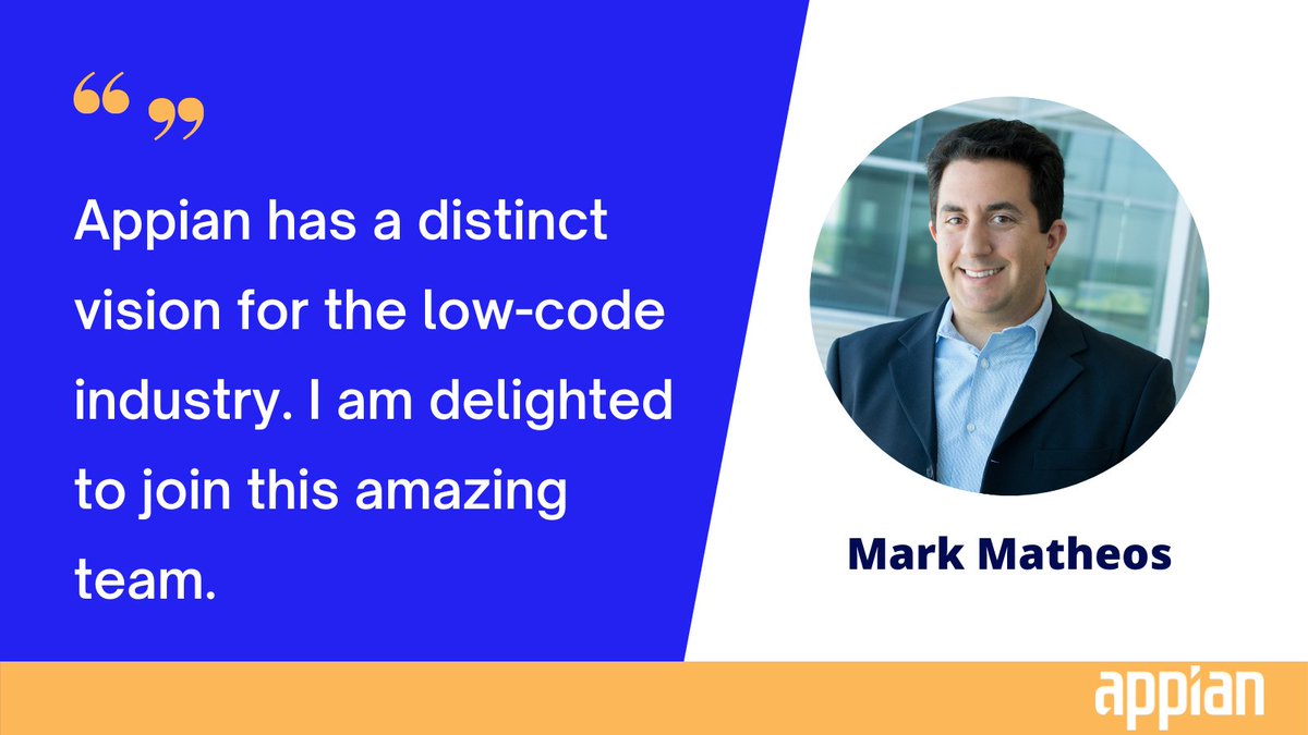 Appian's tweet photo. 🎉We’re excited to name Mark Matheos as CFO of Appian! 

With over 20 years of proven financial operations expertise, Matheos has an extensive track record working with groundbreaking tech companies, including over 5 years with Appian. Full story: https://t.co/UCoOQrWRJy https://t.co/HGBJUtxxWa