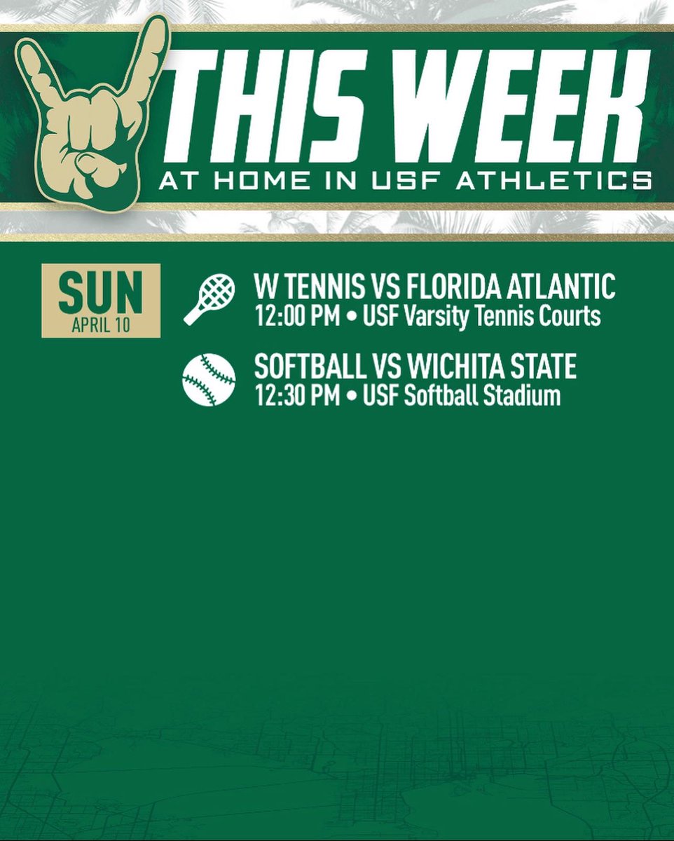 USFVarsityClub's tweet photo. Check out what’s going on this week at home in USF Athletics!

#HornsUp🤘 #CarryTheBoat https://t.co/bIMsWRMngn