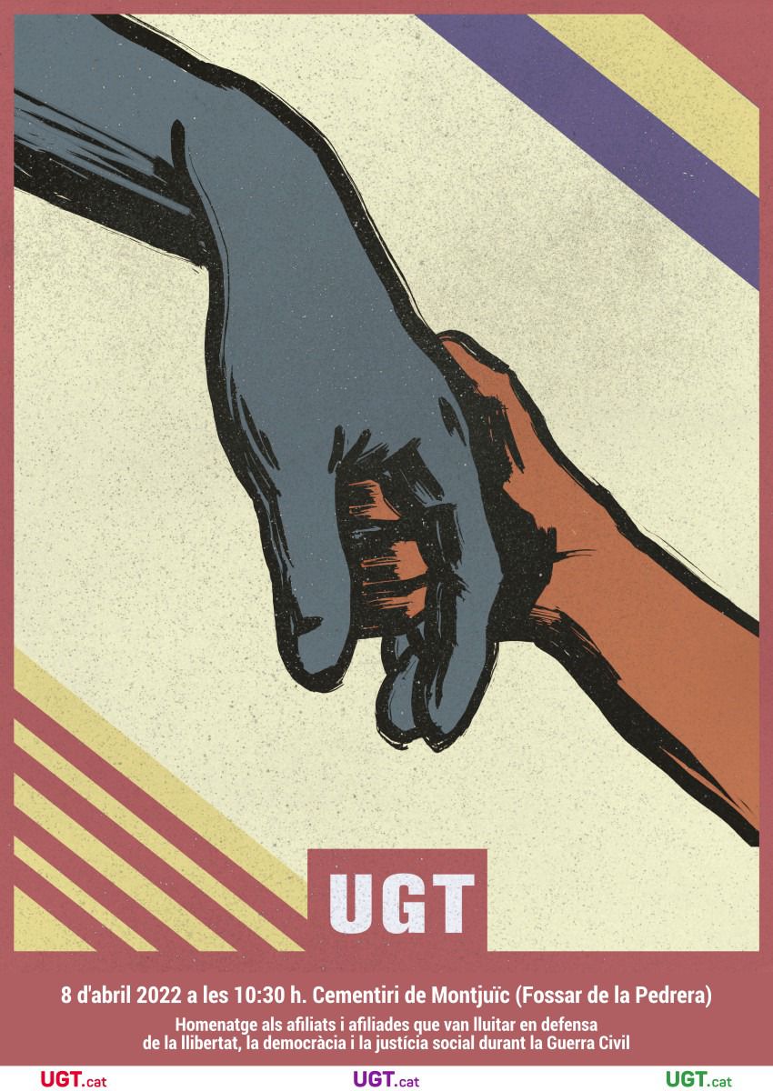 ugtficabcn's tweet photo. El 8/04/22 a les 10,30 hores la @ugtcatalunya fara un homenatge als afiliats i afiliades que van lluitar en defensa de la llibertat, la democràcia i la justícia social a la guerra civil. L’acte tindrà lloc al Fossar de la Pedrera
Comptarem amb el company @SG_UGT https://t.co/9XXEmQyRW5