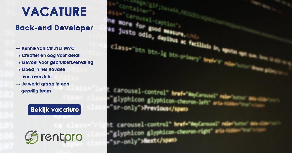 RentproNL's tweet photo. Rentpro is op zoek naar een Back-end developer. 💻
Wil je ons team komen versterken, of ken je iemand in de IT? Stuur ze door!

👉 https://t.co/Bax64XaI52 https://t.co/kYxocedEQo