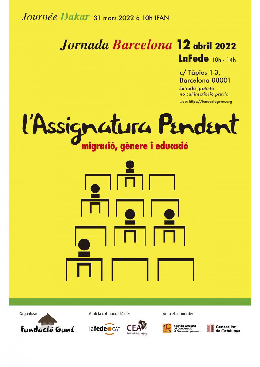 “Causes de la vulneració i gaudir del dret de les noies d’origen sudsaharià a una educació de qualitat i lliure de violència” i taula rodona amb membres representants d'altres comunitats"
📆 Dimarts 12
⏰De 10 a 14h
📍@Lafede_cat