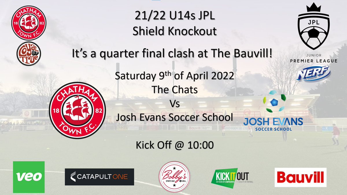 ChathamtownJ's tweet photo. Its Quarter Final time in the @jpluk U14s Shield Knockout as @chatham_youth welcome @JEsoccerschool to The Bauvill on Saturday! #upthechats https://t.co/73yIOcqTfs