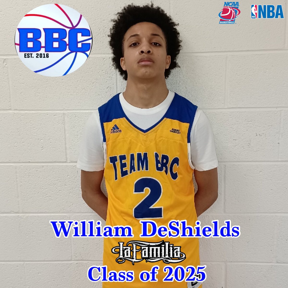 TheTeamBBC's tweet photo. Introducing the newest member of the Team BBC Family: William DeShields member of our 15U team.We just getting started #NBA1stRd #NBAAllRookie #McDonaldsAllAmerican #USAB #CAAPOY #SECPOY #AllA10 #AllBigSouth #AllMEACRookie #AllPatriotLeague 

#EmbraceTheGrind #EmbraceTheStage https://t.co/4zEqqyF7pE