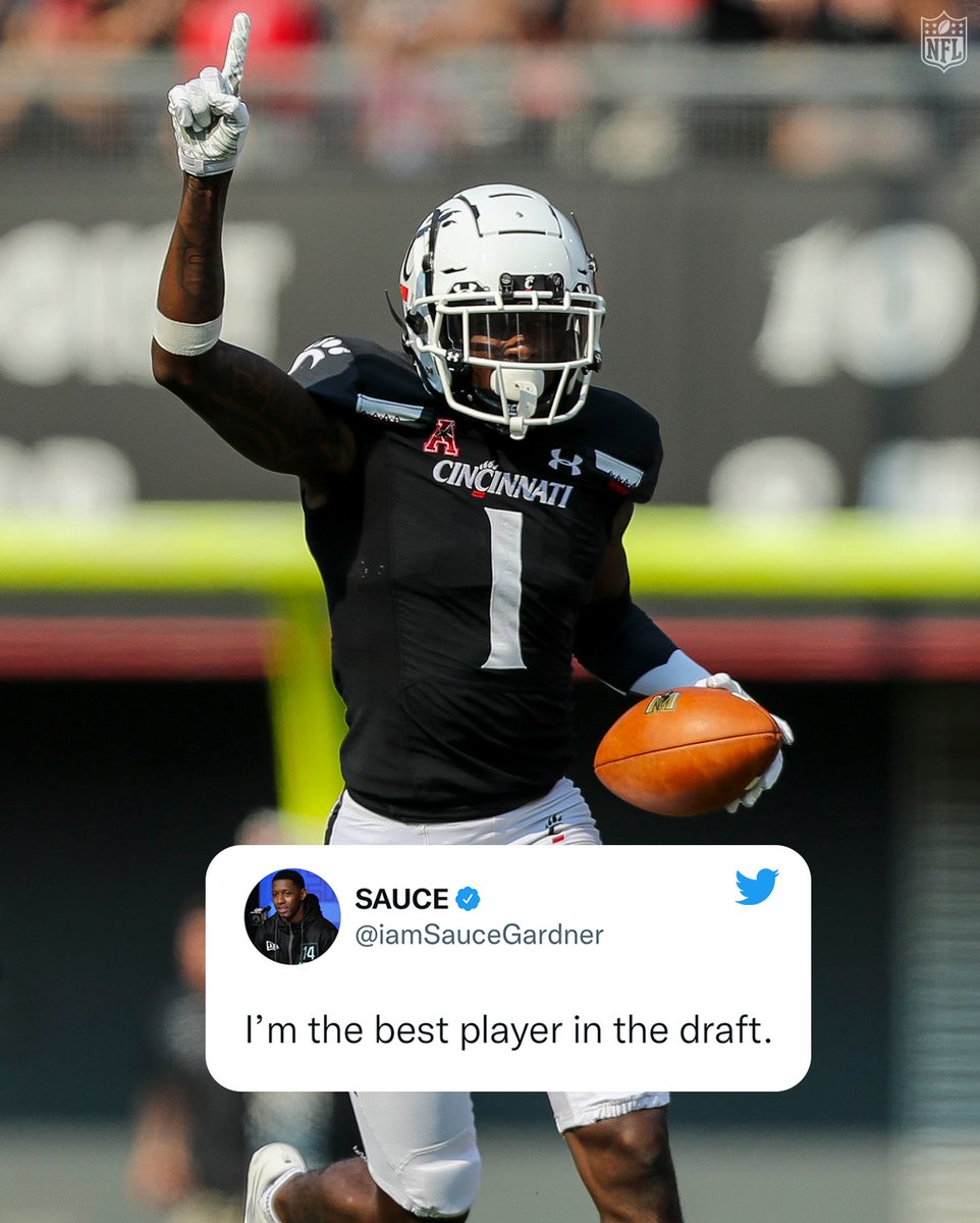 NFL's tweet image. Do you agree with @iamSauceGardner? 

📺: 2022 #NFLDraft -- April 28-30 on NFLN/ESPN/ABC