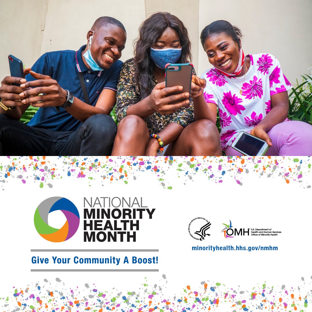 HCConnection's tweet image. #BoostYourCommunity this April during National Minority Health Month! This year’s theme invites all of us to play a role in helping our communities get fully vaccinated and access trusted and reliable sources of information. @minorityhealth: minorityhealth.hhs.gov/nmhm.  #NMHM2022