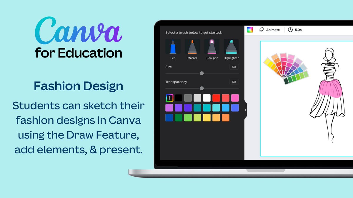 tishrich's tweet photo. Another idea for #FCS & #CTE classrooms! Ss can sketch their fashion designs in @Canva for EDU using the Draw feature, add elements, & present!
Ss can also create infographics & explainer videos too! The possibilities are endless in #CanvaEDU! 💯% free for K-12! #CanvaLOVE https://t.co/pamHQT2VAk