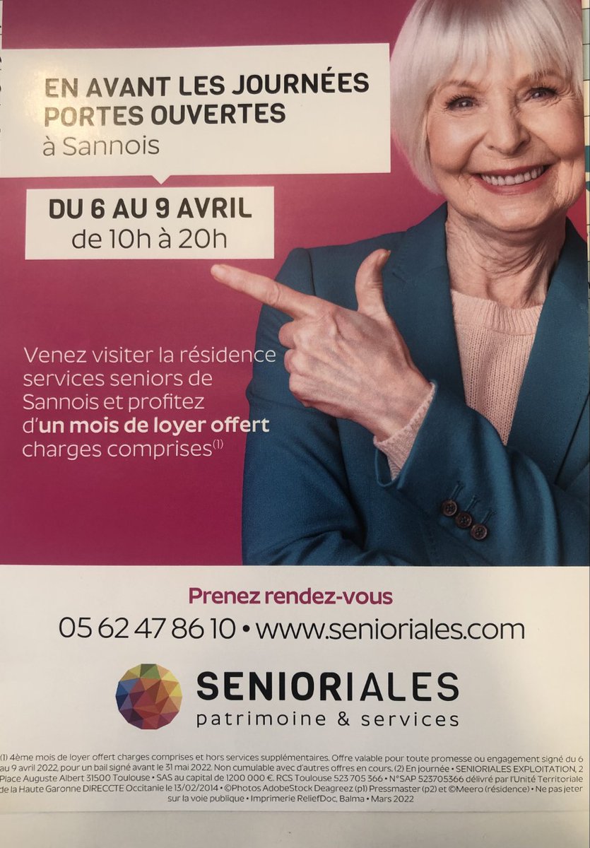 Nous vous attendons nombreux pour nos journées portes ouvertes au sein de votre résidence séniors services <a href="/senioriales/">Senioriales</a> de #sannois du 6 au 9 Avril 2022 de 10H à 20H 
☎️ 01 39 61 12 27
➡️ 1 mois de loyer offert charges comprises , pour tout engagement du 6 au 9 Avril 2022 .