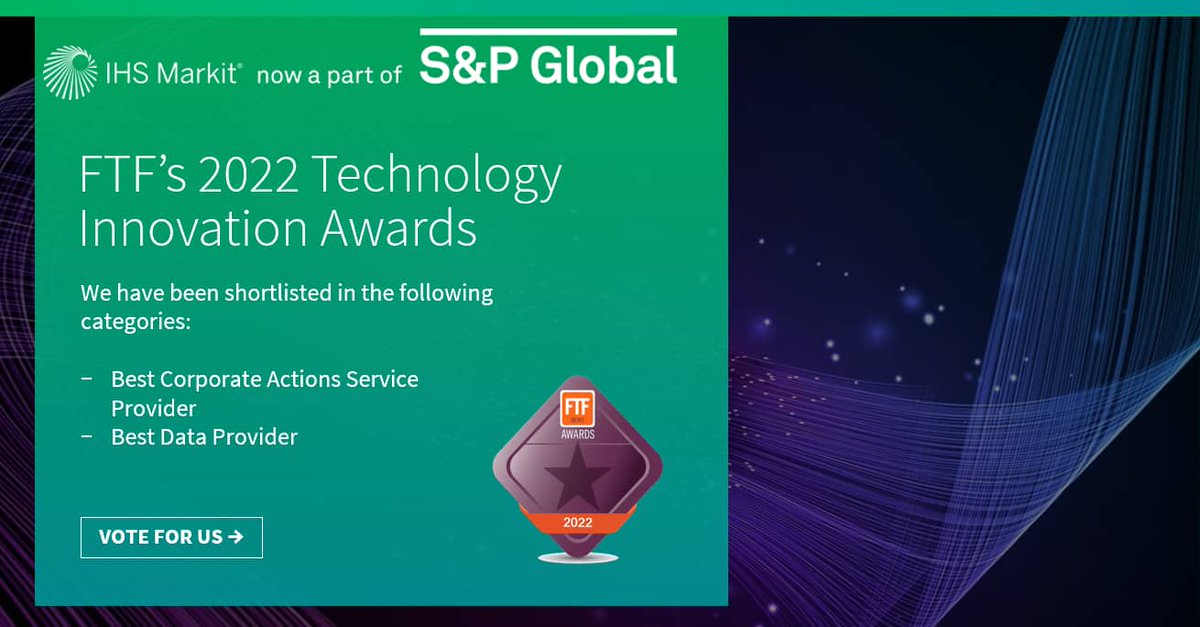 We are pleased to announce that our #CorporateActions business has been shortlisted in two categories for this year’s #FTF Technology Innovation Awards. The voting period for nominations is now open and will close on April 22nd. 

Please vote for us: ow.ly/We4Q50IzxNZ