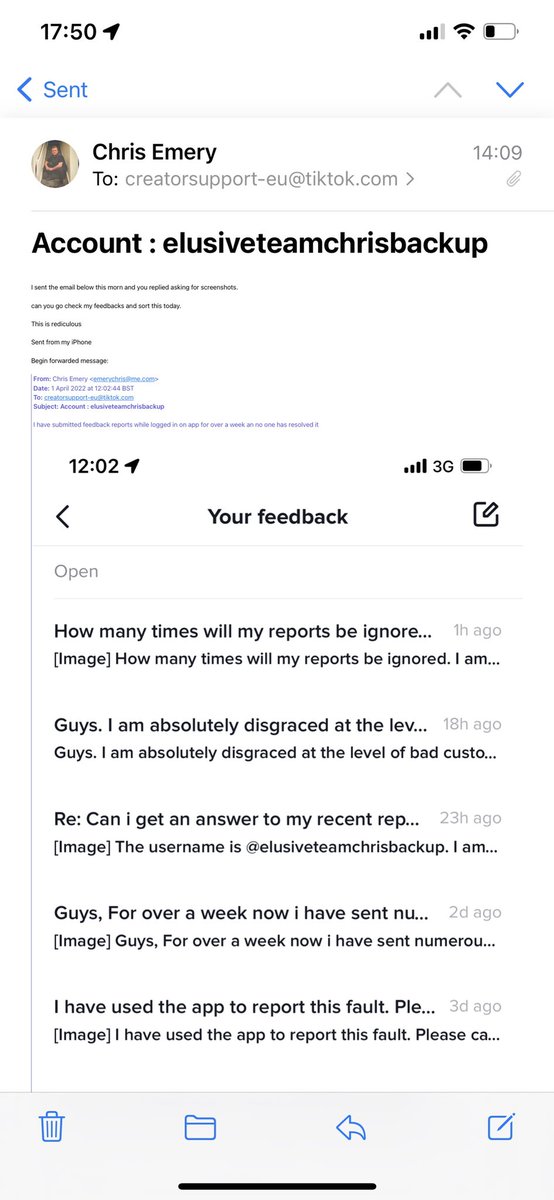 chrisemery91's tweet photo. @tiktok_uk your Customer Service is appalling. You have 500$ belonging to me and i believe you are purposely being messing me about to keep it.
You ignore feedback send from the app, or reply telling me to send it from the app whilst logged in. Ive already done that. https://t.co/fJfKQUhl50