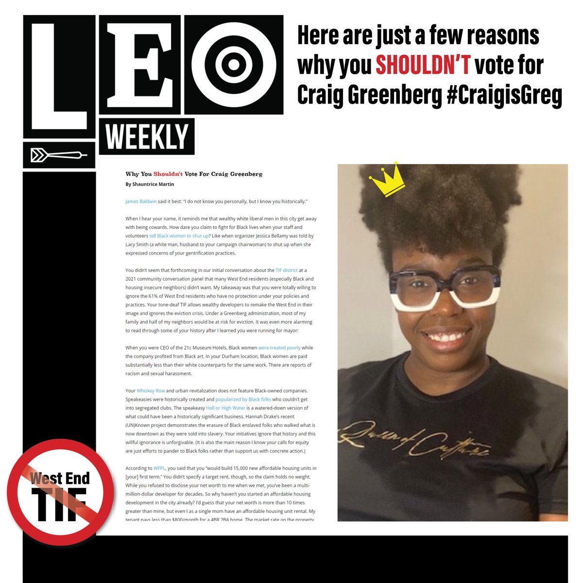 HBNAssembly's tweet photo. @leoweekly article shows Craig Greenberg's (@RunWithCraig) true face! #CraigisGreg #developermayor #racistANDclassist #StoptheTIF  #Louisville 

Article: https://t.co/Zh2Txq8aKk
Learn more about Greenberg's attack on the West End: https://t.co/Hrk5obKFhf https://t.co/9260hHyh1C