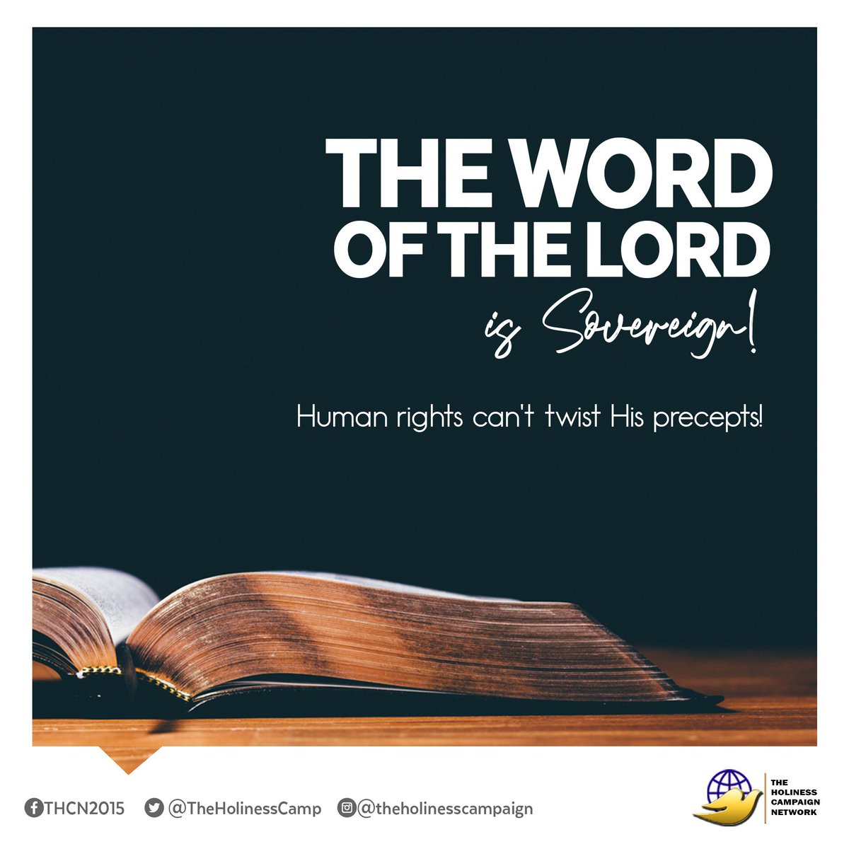 TheHolinessCamp's tweet photo. Thy word is true from the beginning: and every one of thy righteous judgments endureth for ever.
Psalm 119:160 KJV
The WORD of the LORD is SOVEREIGN. It is pure. Human rights can't twist its precepts. Rest on this truth! #THCN https://t.co/xfmbGz8Wke